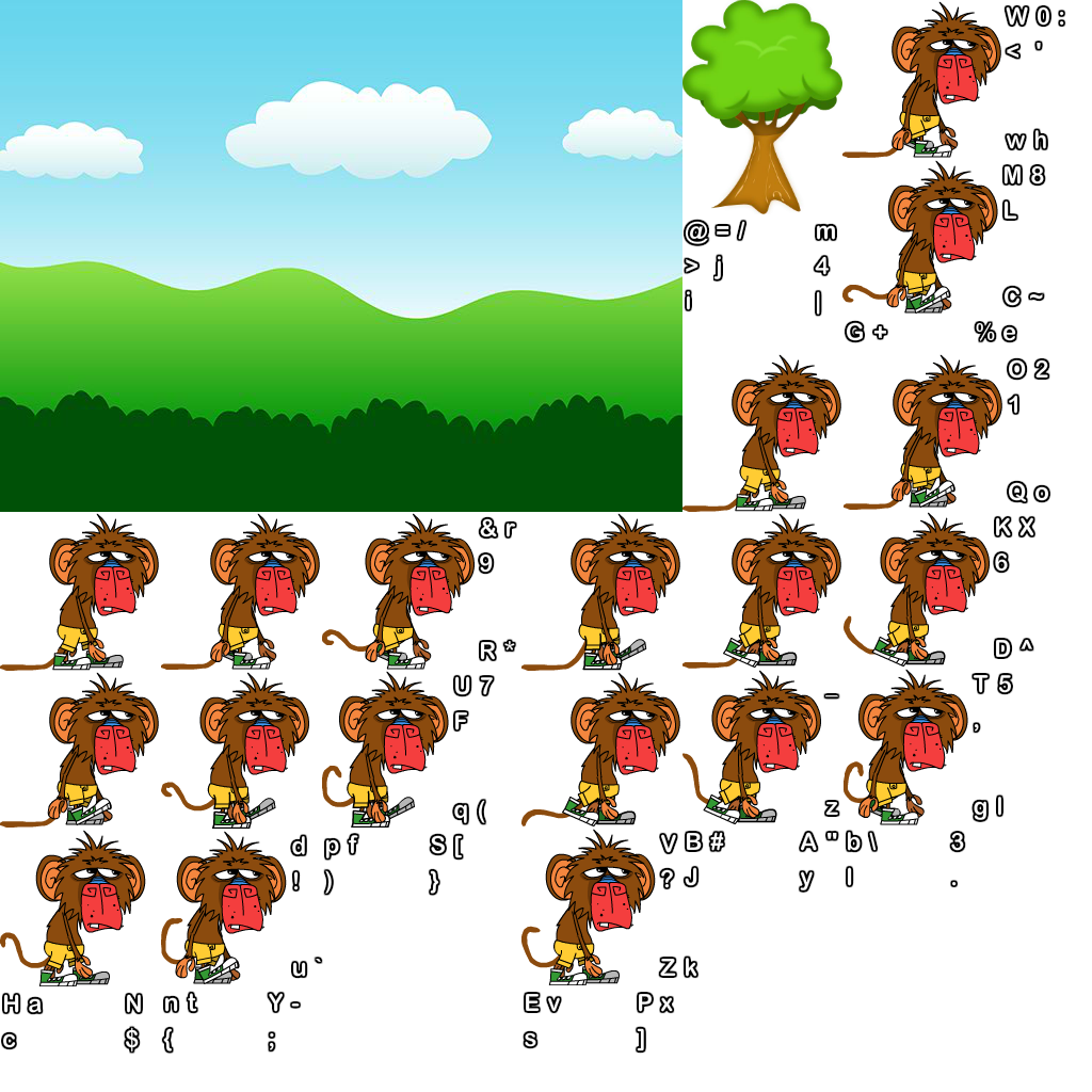 The final sprite sheet that is generated by Flash Packer. Here, all the movieclips were added to one texture atlas so they can be hardware accelerated on mobile devices. 