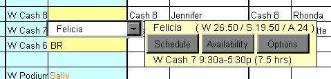 Hours worked and options can be seen by clicking on a name.