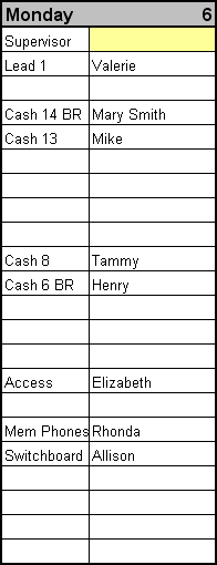 Schedule with shift times hidden
