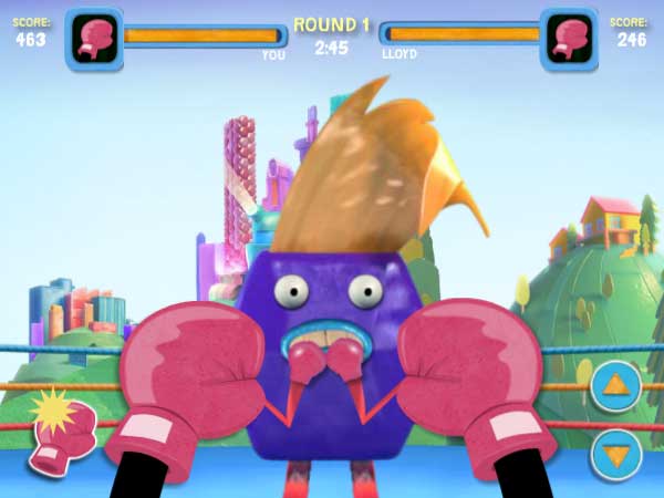 Larry blocking a punch. Mobile controls automatically appear if a touch screen is detected.