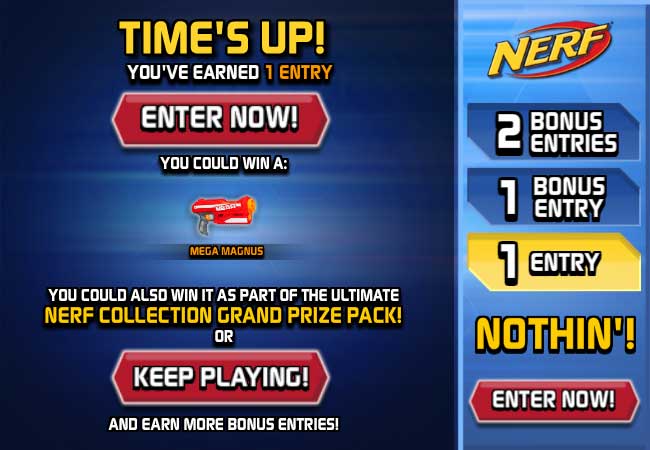 After playing the game the user can enter a contest for a chance to win a nerf prize.