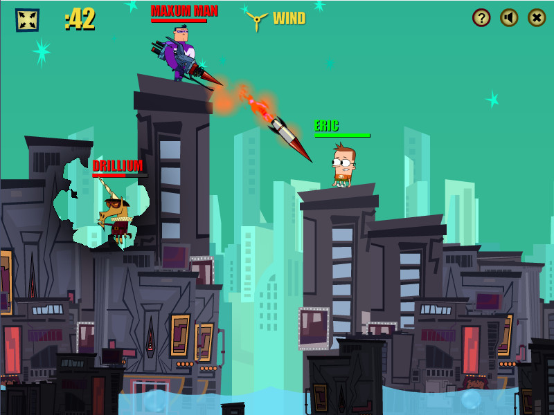Rocket being fired towards Eric in the city level.