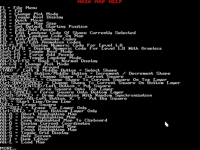 First page of the help screen, displaying the features of the Map Editor.