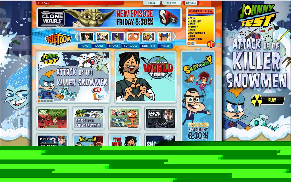 Attack of The Killer Snowmen being promoted on the homepage of <a href='http://www.teletoon.com' target='_blank'>teletoon.com</a>.